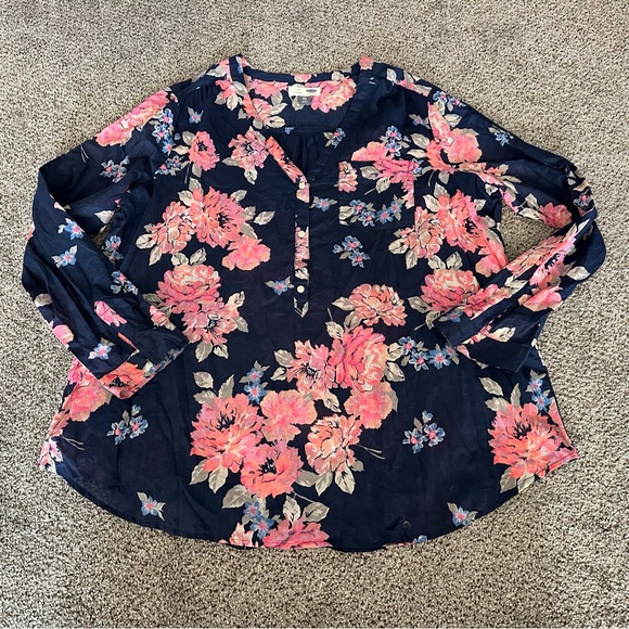 OLD NAVY XXL Navy Hit Pink Floral Cotton Lightweight Tunic R $39 - Picture 6 of 11